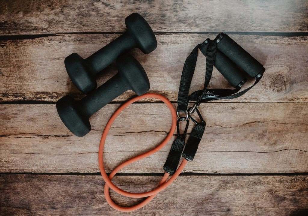 dumbbells and exercise band